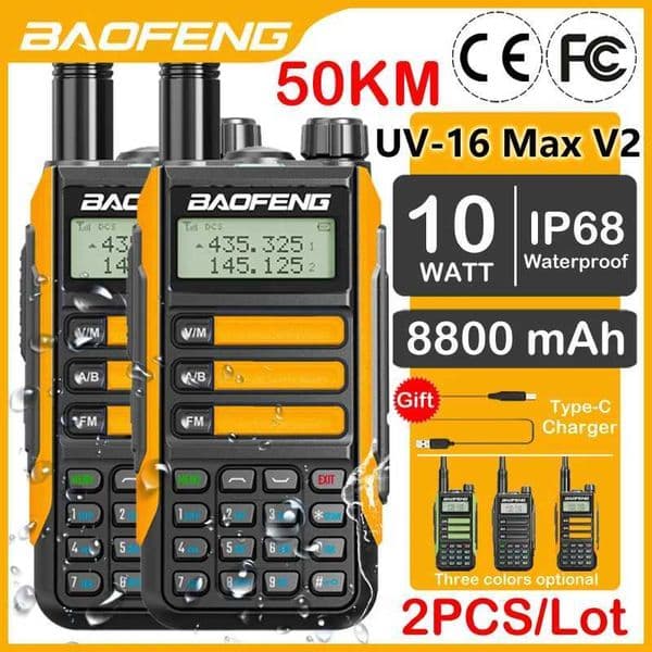 2PACK BaoFeng UV-16 Max V2 10W High Power IP68 Waterproof Walkie Talkie port Type-C Charger Long Range Radio Upgrade UV5R PROXJ250219