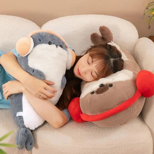 70cm Cute Seal Plush Toy Super Soft Bed Sleeping Pillow Doll Plush Animal Sea Otter Doll Gift Female Funny Sea Lion with Headpho 250219