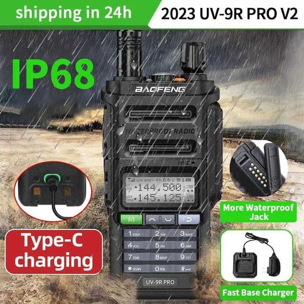 2023 Baofeng UV-9R Pro V1 V2 Waterproof IP68 Walkie Talkie Type-c Charger Powerful UHF VHF Long Range UV-9R Plus Ham CB RadioXJ250219