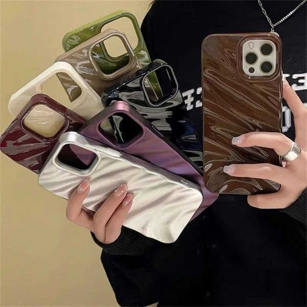 Luxury 3D Glossy Wavy 15 14 Pro Max Phone Case For iPhone 11 12 13 14 15 Pro Max X Xr Xs 7 8 Plus Se 3 Shockproof Cover Gift M250219
