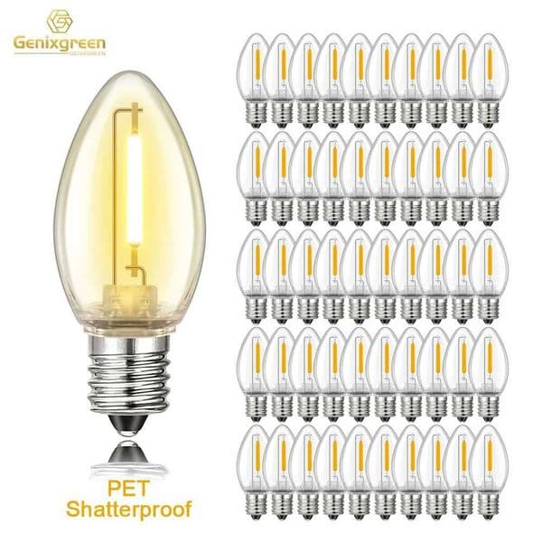 50PCS C7 LED Light Bulbs Plastic Shatterproof E12 Candelabra Base 1W Equal to 10W Replace Bulb For Outdoor Decor String Lights Z250219