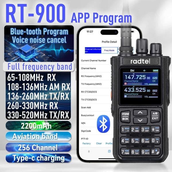 Radtel RT-900 8W Full band Ham Radio Walkie Talkie 256CH Air Band Two Way Radio Station Aviation NOAA Police Marine River PTTXJ250219
