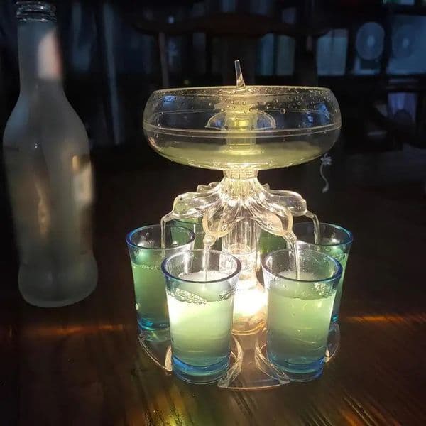 LED Party Drink S Dispenser with 6 Glasses Set Acrylic Holder Drinking Game Tool Family Gathering Bar Wine Glass 250218