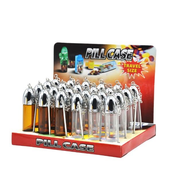 Glass Snuff Pill Box Case 3 Style Smoking Accessories Clear Brown Bottle Vial 24pcs A Display With Metal Spoon Spice Bullet Rocket Snuff Snorter Cases