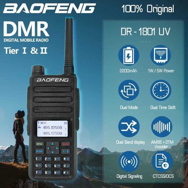 Baofeng DR-1801 DMR Digital Walkie Talkie Dual Time Slot Analog Tier 1 2 Long Range Dual Band 1024CH DM-1801 Ham Two Way RadioXJ250219
