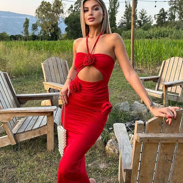 European American style sexy girl women's BM autumn and winter hot item ur hanging neck backless hollow out dress 2025 new casual fashion trend clothing