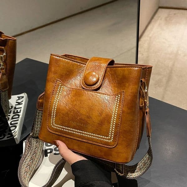 Vintage Simple PU Leather Bucket Crossbody Bags for Women y ner Handbagt Lady Black Shoulder Bag 250218BJ