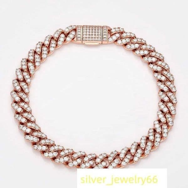 AAA GEMS 8mm Hip Hop Iced Out Diamond Cuban Link Bracelet Fine Jewelry Miami Solid Gold VVS Men Moissanite Bracelet