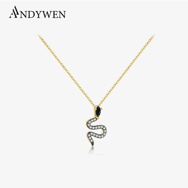 ANDYWEN 925 Sterling Silver Gold Split Plating On Snake Gun Pendant On Chain Necklace Women Jewelry Crystal 250220
