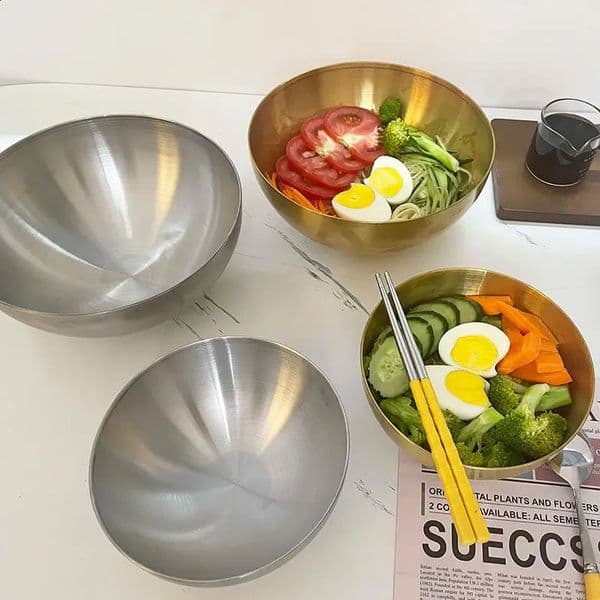 4pcs Gold Stainless Steel Fruit Salad Bowls Soup Rice Noodle Ramen Bowl Kitchen Tableware Utensils Food Container Mixing Bowls 250218