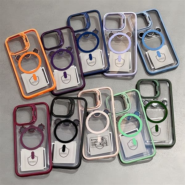 For iPhone 16 Pro Max Luxury Magnetic Lens Holder Stand Phone Case For iPhone 12 13 14 15 16 Plus Clean Protective Cover