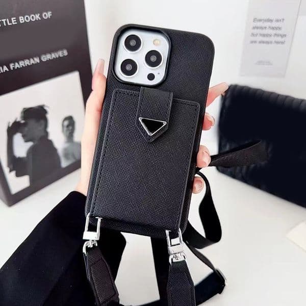 Luxury Designer Phone Cases Crossbody Wallet iPhone Case for iPhone 16 Pro Max 15 14 13 12 Pro/Plus with Card Holder & Lanyard