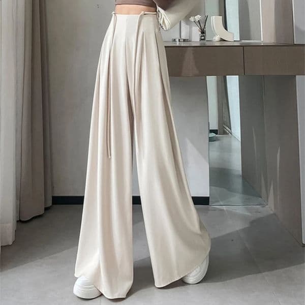 Spring Women High Waist Wide Suit Pants Straight Leg Loose Fit Full Length Casual Elegant Z260314
