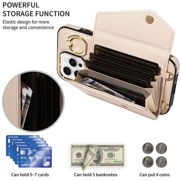 Wallet White Phone Leather Cases For iPhone 16 15 14 Plus 13 12 Pro Max Stand Holder Card Slot Crossbody Adjustable Mobile Phone Case Cover Z260604