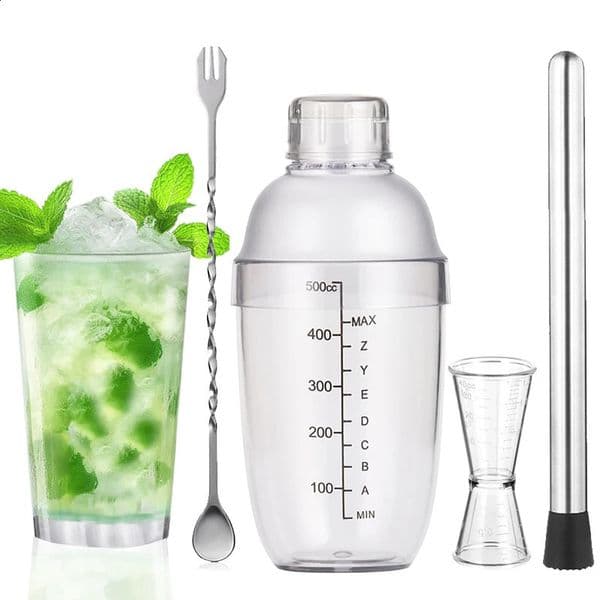 500ml Plastic Cocktail Shaker Home Milk Tea Drink Wine Mixer Shake Bottle with Bar Bartender Barware Kettle Tool Set for Party 250217
