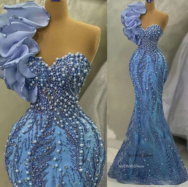 2023 May Aso Ebi One Shoulder Prom Pearls Mermaid Sequined Lace Evening Formal Party Second Reception Birthday Engagement Gowns Dress Robe De Soiree Zj175 0528 0218