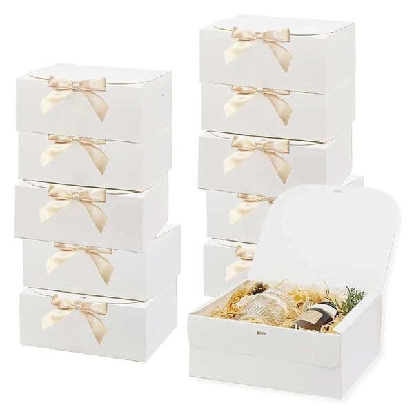 3Pcs Large White All-In-One Gift Cardboard Box With Bow Ribbon Perfect For Party Weddings Birthday Holiday Candy Cookie Storage