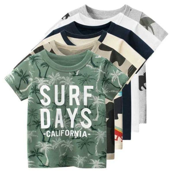 Korean childrens summer clothing 2025 cotton short sleeved boys T-shirt letter camouflage print O-neck baby top W250221
