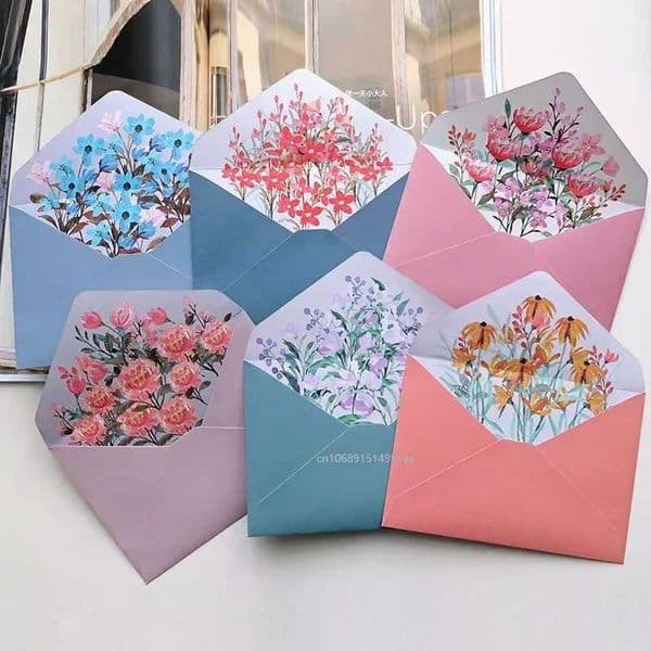 6pcs Letter Paper Set Flower Envelope Kawaii Stationery Wedding Greeting Card Envelope Invitation Envelope Set Party Supplies M250222