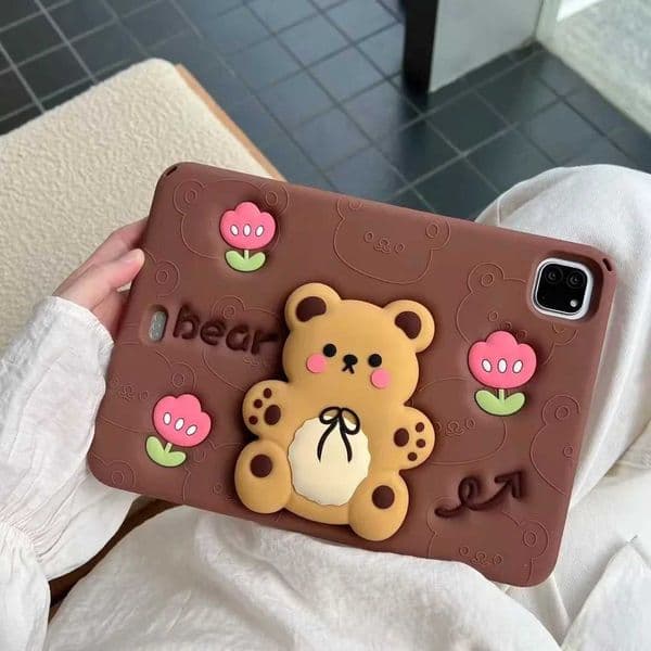 Kids Case for iPad Air 11 Pro 11 2nd 1th 10.2 9th 8th 7th 9.7 6th 5th Cute Cartoon Stretchy Bear Cover for mini 7 6 5 4 3 2 1 Z250222