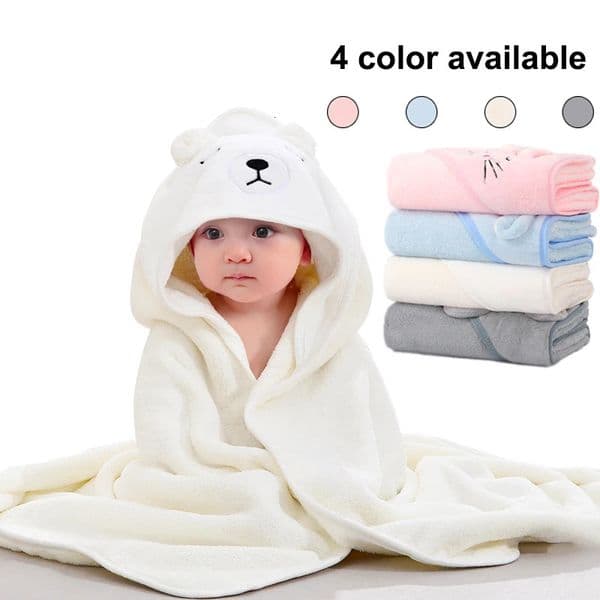 8080cm born Children Bath Towel Bathrobe Super Soft Baby Hooded Swaddle Blanket Pure Color Cartoon Coral 250221