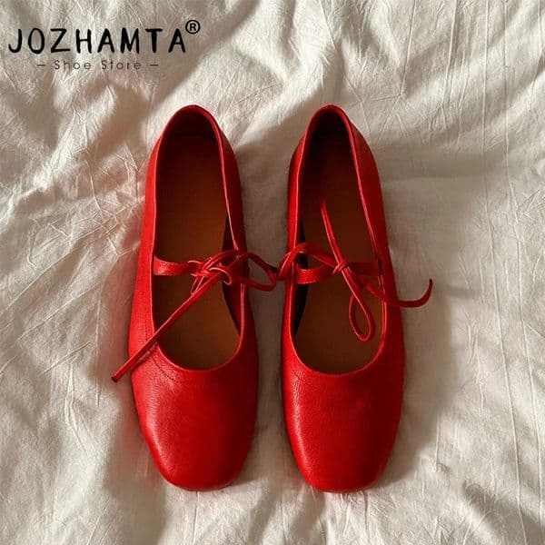 JOZHAMTA size 34-43 women real leather Shoes For casual low heels shoes classic flats shoes spring office lady Footwear 250221