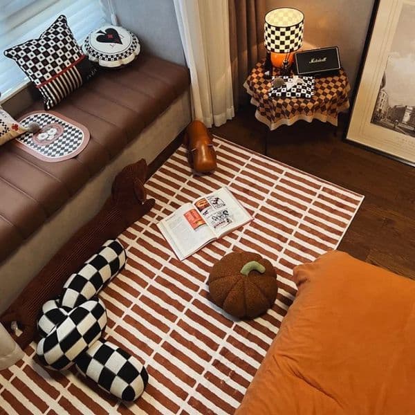 Retro Square Brick Living Room Floor Mat Home Coffee Table Rug Light y Cloakroom Nonslip Soft Bedroom Bed Lounge Carpet 250213