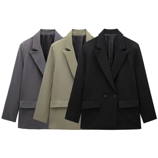Willshela Women Fashion With Pockets Solid Double Breasted Blazer Vintage Long Sleeves Notched Neck Female Office Lady Outfits 250213BJ