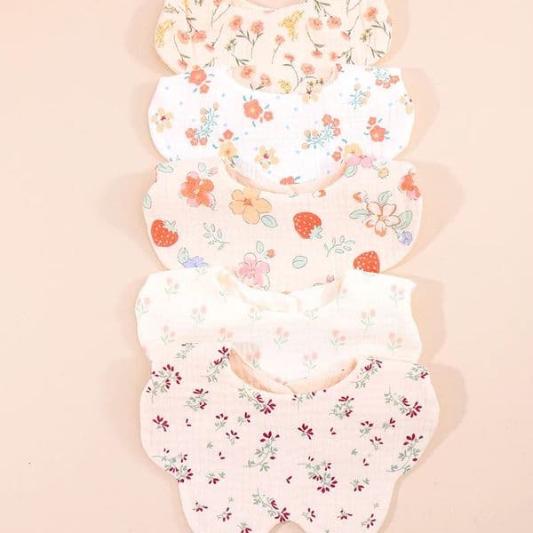 5pcs Korean Style born Baby Cotton Bibs Floral Pastoral Type Burp Bandana Scarf Boys Girls Cloths Saliva Towel 250221BJ