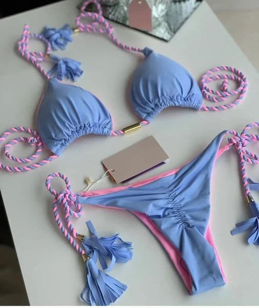 Women Bikini Backless Rope Triangle Swimsuit Multicolor 250212BANJIA