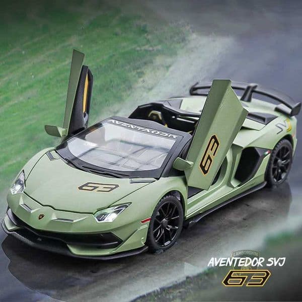 1 24 Lamborghini Aventador SVJ63 Alloy Car Diecasts Toy Vehicles Car Model Sound and light Pull back Car Toys For Kids Gifts Z250224