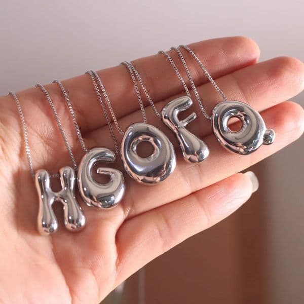 Creative AZ Balloon Bubble Letter pendant Necklace for Women Silver Plated Chunky Initial Necklaces Jewelry Birthday Gift 250224