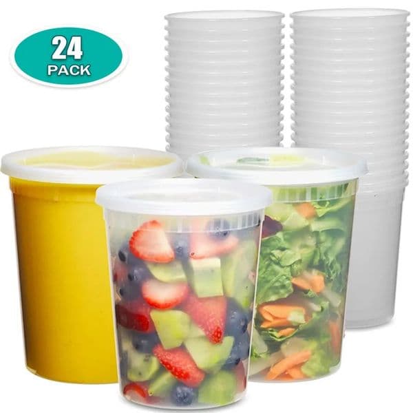 Plastic Deli Food Storage Containers with Airtight Lids 8oz-32oz Freezer Storage Containers Meal Prep Containers BPA Free 24pcs 250224