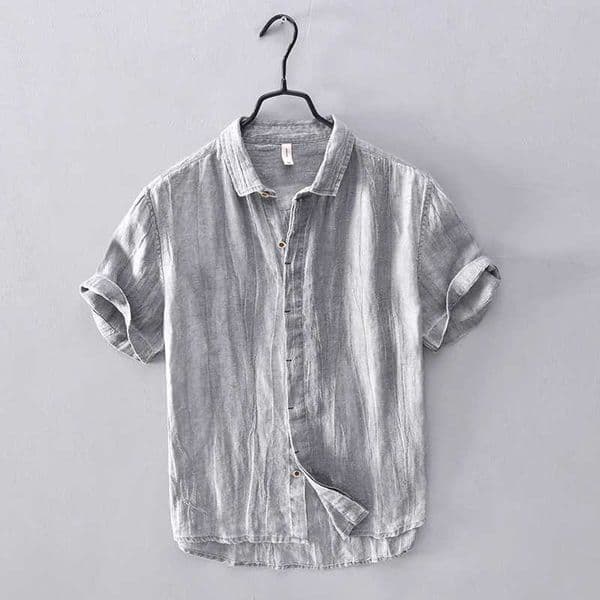 00% Linen new arrival short-sleeved casual shirt men fashion brand shirts for men comfortable shirt men solid overhemd shirt W250224