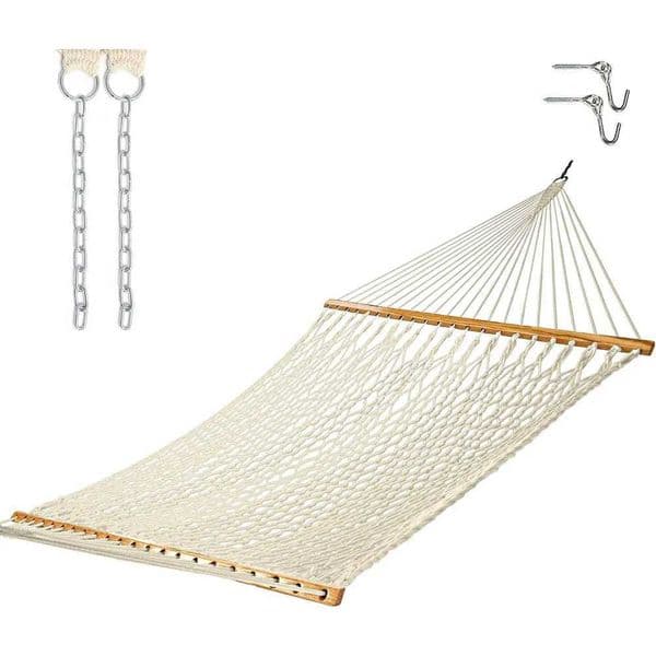 Castaway Living 13 ft. Double Traditional Hand Woven Cotton Rope Hammock with Free Extension Chains Tree Hooks Designed in Th X250224