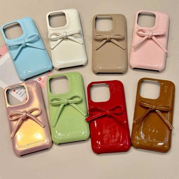 Luxury bowknot leather Soft Case protection for iPhone 16 15 13 12 14 Pro Max X cute girl puffer Coque X250224