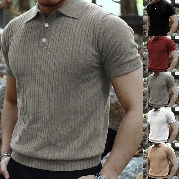 2024 Summer Knit Mens Polo Shirt Business Casual Striped Lapel Short Sleeve Henry Tshirt Comfortable Clothing 250222