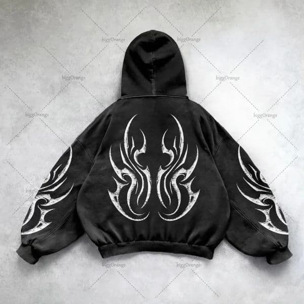 Y2K Harajuku Retro Personalized Print Fashion Loose Zipper Hoodie Men American Classic Casual Allmatch Sweatshirt Women 250224