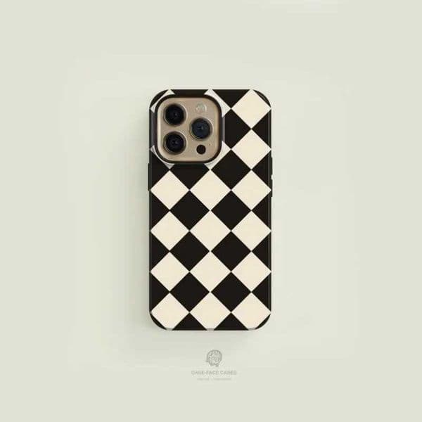Diamond Checkered Black Case For IPHONE 16ProMax 15 14 13 12 11 PRO Plus Acrylic TPU Two in one Magnetic Phone Cases X250224
