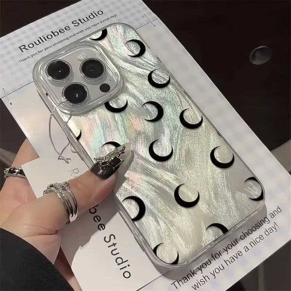 Luxury Crescent Moon Phone Cases for IPhone 16 Pro Max Case 13 12 11 14 15 Pro XR XSMax X 7 8 Plus Senior Feather Gauze Cover X250224