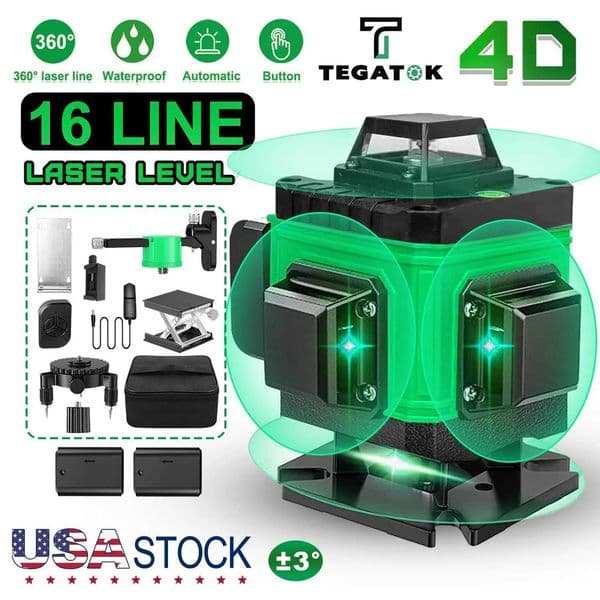 Products 16 Lines 4D Laser Level 360 Self Leveling Rotary Cross Line Measure With 2 Batteries X250225