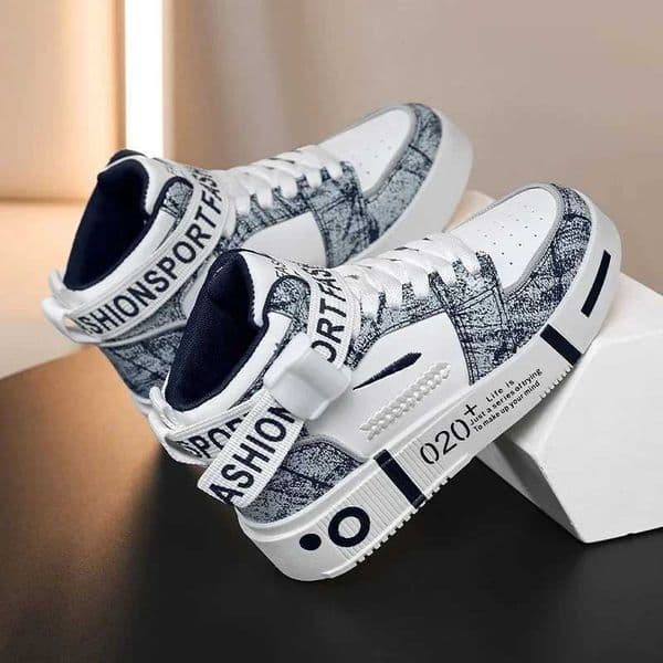 High Top Leather Boys White Beige 2024 School Shoes for Kids - Designer Children Sneakers