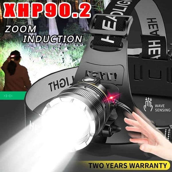 Super bright 30000LM headlight sensor XHP90 fishing headlight 18650 battery USB charging headlight flashlight X250225