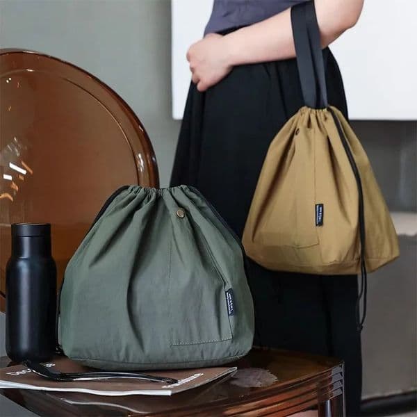 Japanese Korean Lunch Bag Cotton Canvas Large Solid Color Drawstring Portable Thermal Insulated Picnic Storage Bento Box Bag 250224