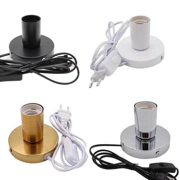 180CM Cable Night Light With Line Head E27 Socket Table Decoration Polished Metal Desktop Lamp Base Holder