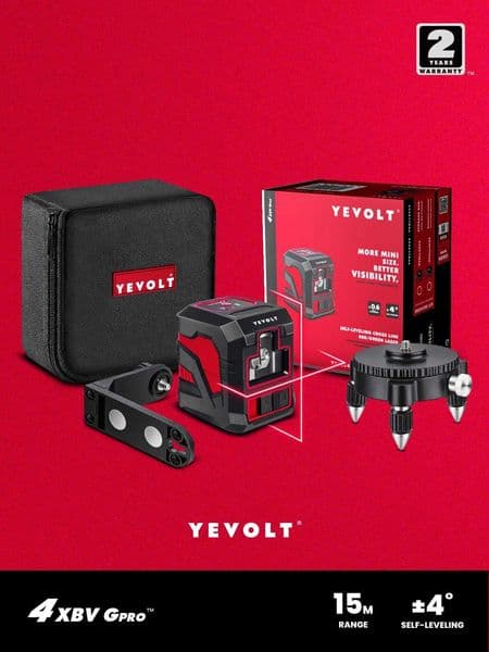 YEVOLT YVRLL4XS2B1-b Cross Line Red Laser Level Kit 2-Line Self-leveling Level Construction Tools- Holder Rotating Base X250225