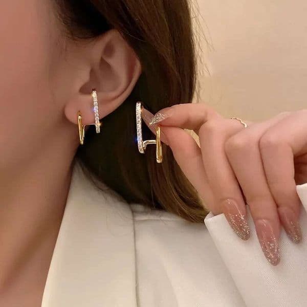 Design earring Irregular U-shaped Gold Color Earrings for Woman Korean Crystal Fashion Jewelry Unusual Accessories Girls