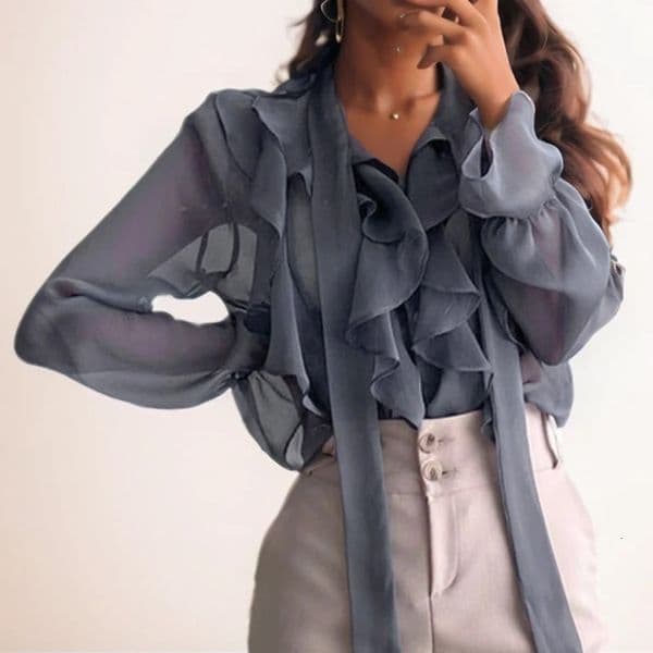 Spring Chiffon Shirt Fashion Office Womens Top Sweet Bow Shirt Womens Casual Long Sleeve Womens Clothing Blusas Mujer 13864 250222BJ