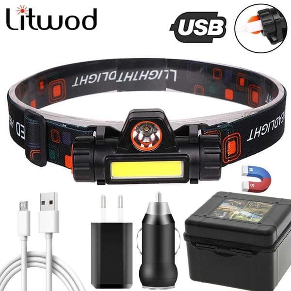 Sensor LED Portable mini Powerful XPE+COB USB Rechargeable Headlight Built-in Battery Waterproof Head Torch Head Lamp X250225