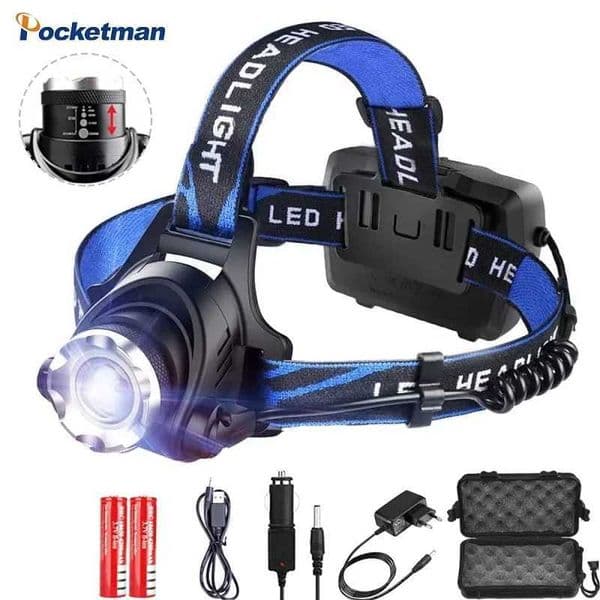 Most Powerful LED Headlamp Rechargeable Headlight Waterproof Zoomable Head Lamp Super Bright Head Light 18650 X250225